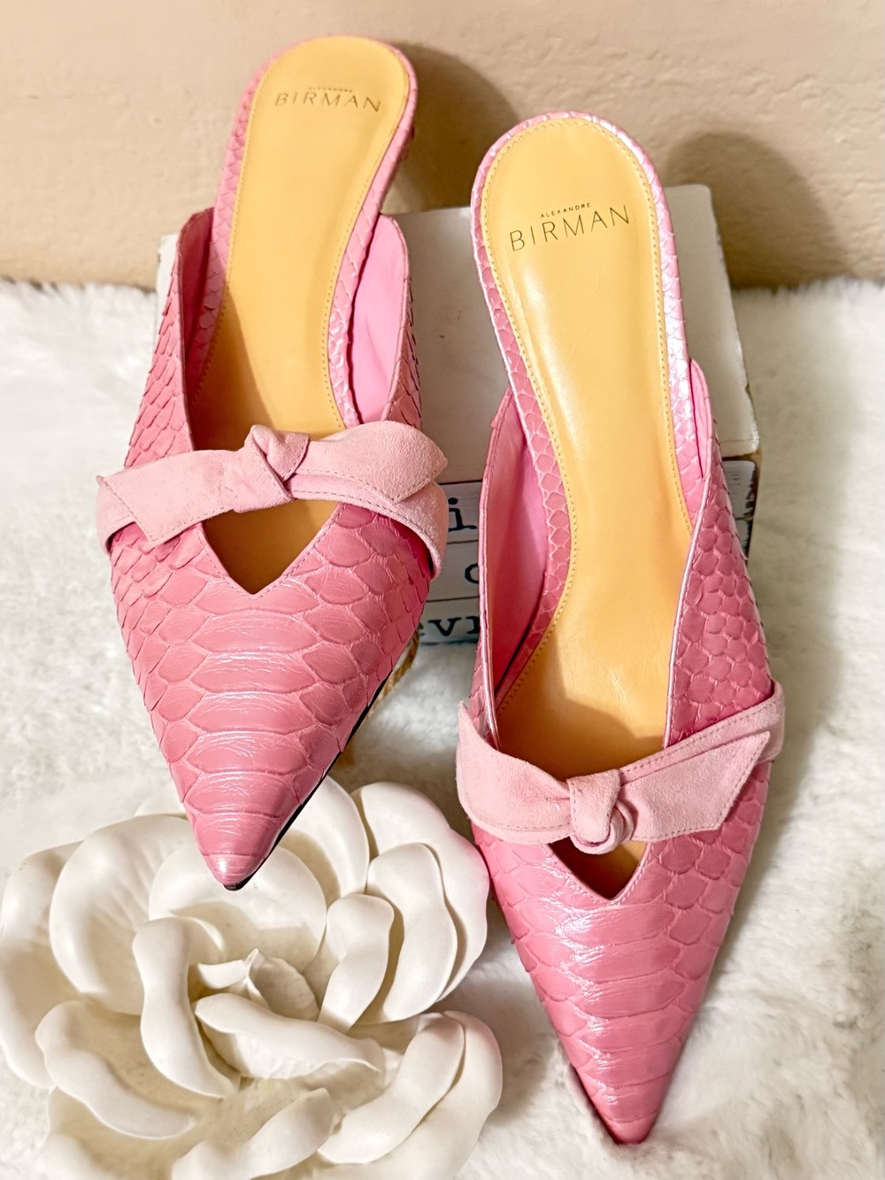 Alexandre Birman Pink Pointed-Toe Bow Slip-On Mules
